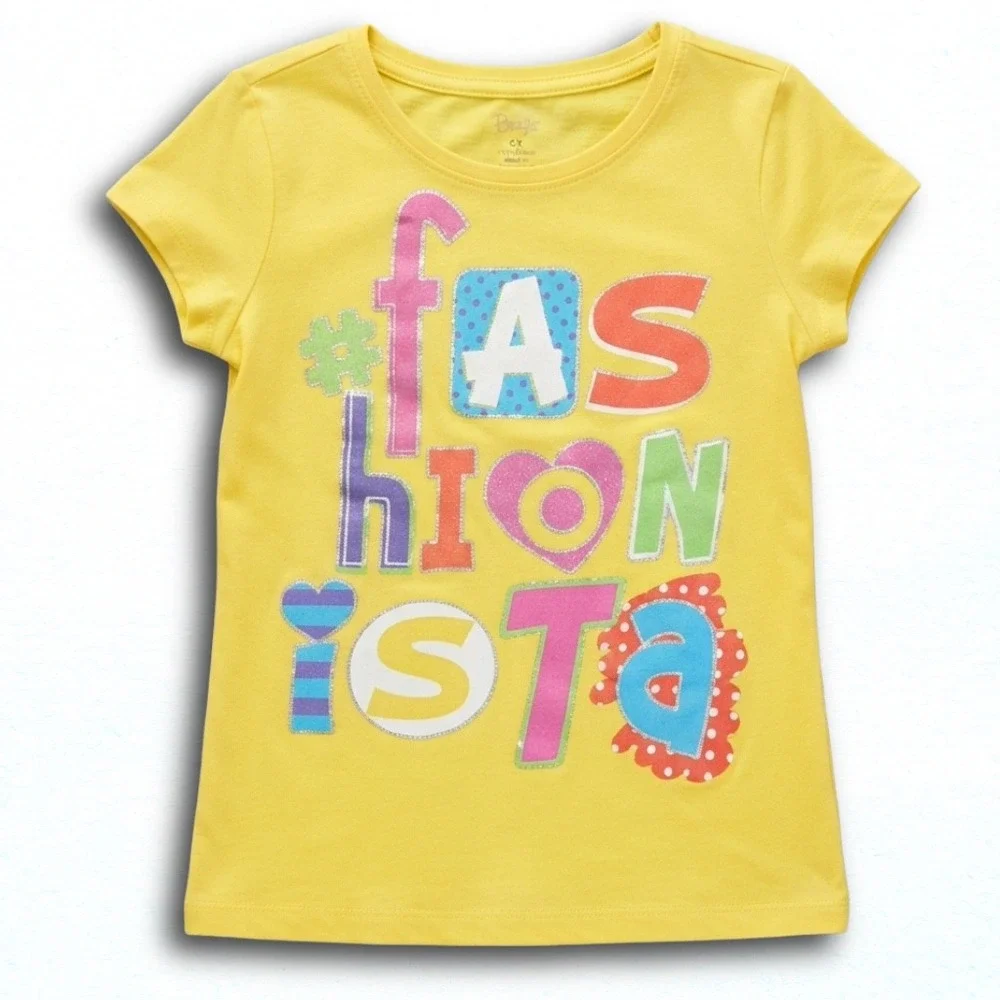 The Childrens Place Girls Yellow Fashionista Graphic Tee Shirt Size S 5-6